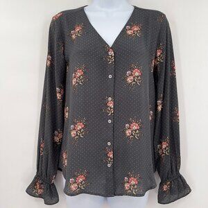 LOFT Polka Dot Floral Peasant Top/Blouse Size XS